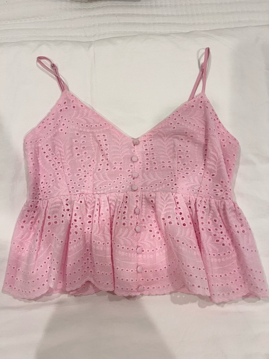 Altar'd State Tops - Altar'd State Pink Eyelet Peplum Camisole